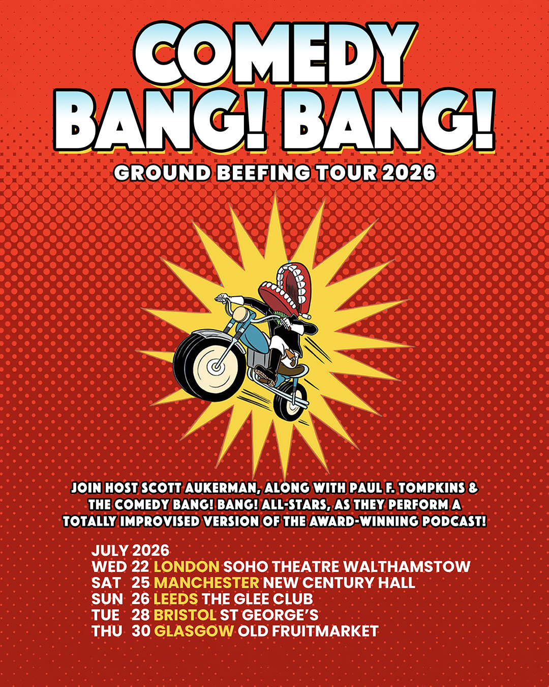 Comedy Bang Bang - live comedy at Glee Club Leeds - July 2026