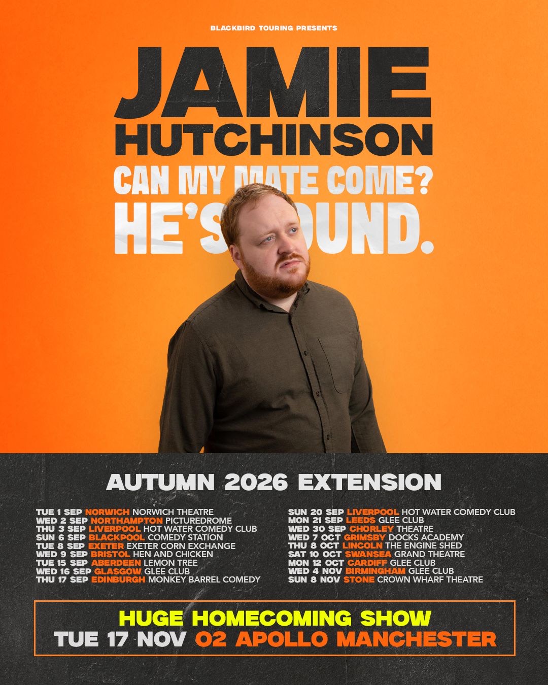 Jamie Hutchinson - live comedy at The Glee Club Leeds - Sep 2026